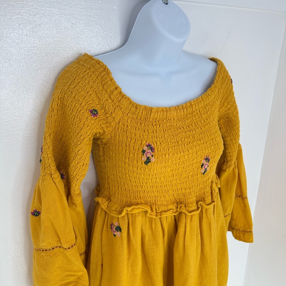 Free People Counting Daises Bell Sleeve Mini Dress Small‎ Boho Hippie Festival - Picture 4 of 16
